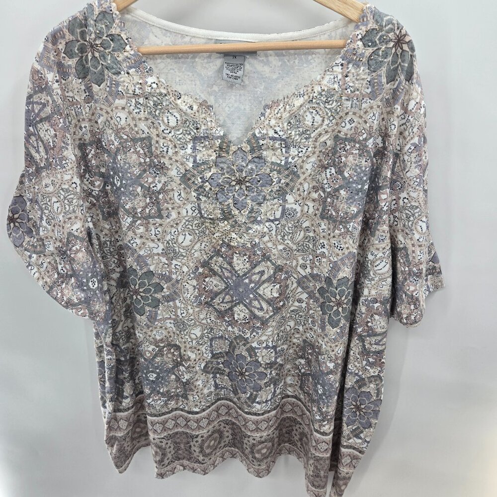 Catherine's White Boho Beaded Artsy Embroidered Tunic 2x